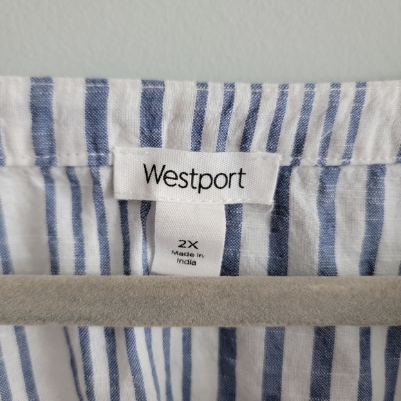 Westport 2x Plus Size Embroidered Cotton Striped Tunic - Picture 7 of 14